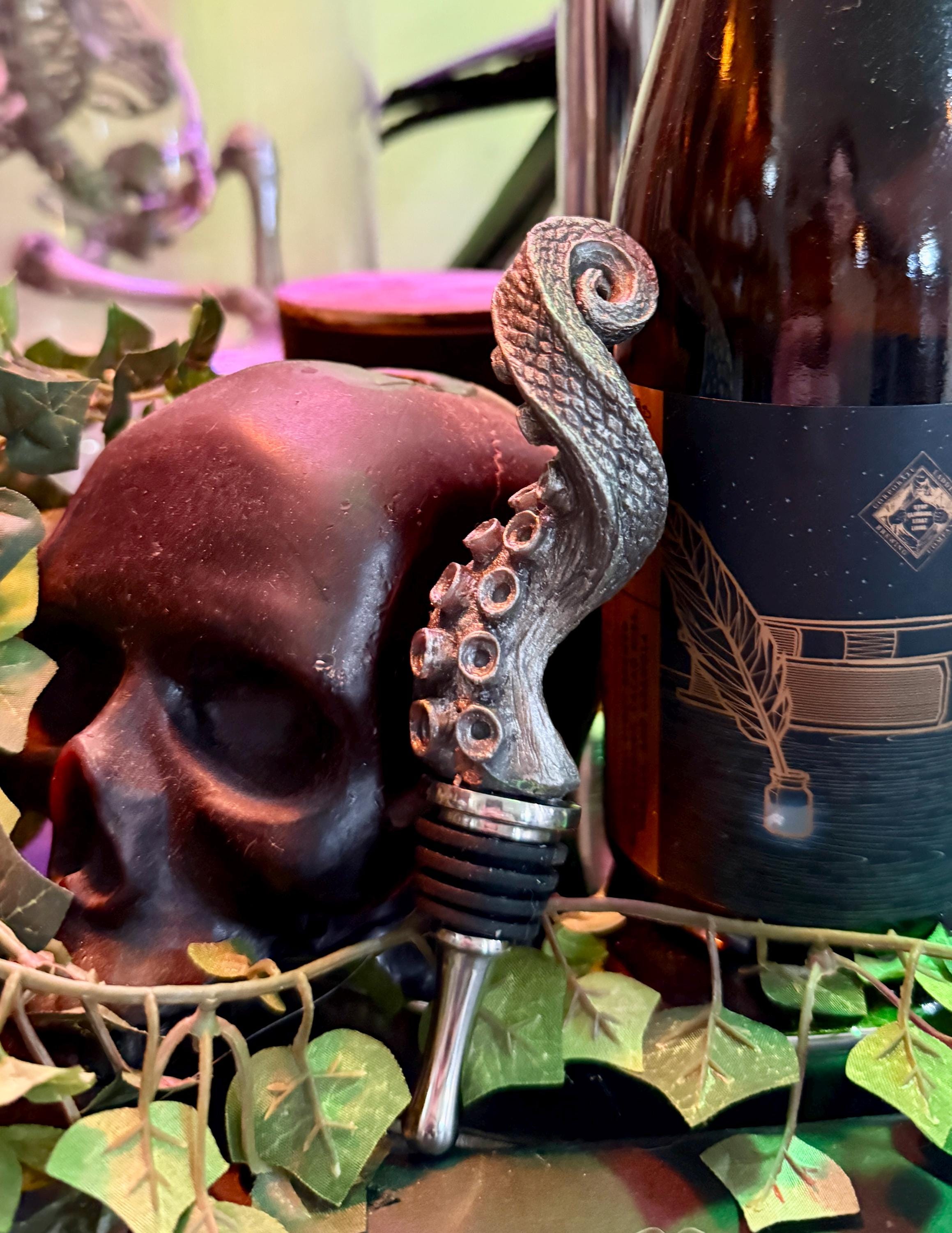 Kraken Tentacle Winestopper, Hand Painted Resin | Gothic Nautical
