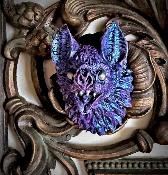 Vampire Bat Head Magnet, Hand Painted Resin Sculpture | Gothic