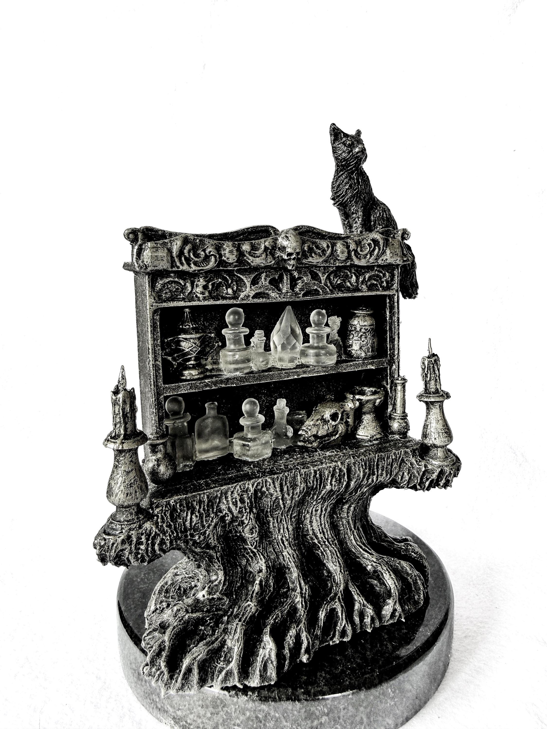 Witch’s Potion Laboratory Statue | Alchemist Shelf With Cat Familiar ...