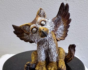 Baby Griffin Statue, Full Color Resin Sculpture | Mythical Creature Figurine | Unique Legendary Baby Griffin Figurine. Fantasy Art Gift