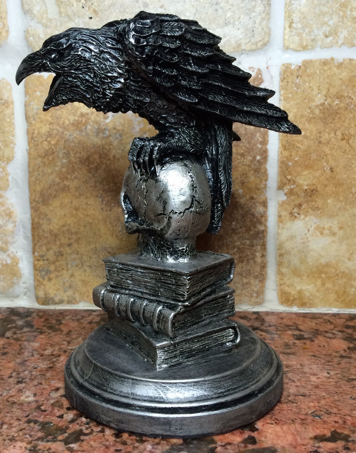 Statue De Corbeau Réaliste Avec Dragonne – 24 Cm, Décoration Gothique Halloween, Intérieur/extérieur - 3