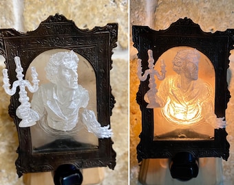 Gentleman Ghost in the Mirror Nightlight, Resin Sculpture | Victorian Gothic Night Light |  Ghost Lighting for Gothic Spooky Home Decor