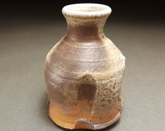 Small brown black and orange wood fired bud vase