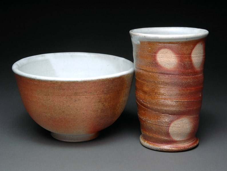 Wood Fired Tumbler and Bowl Breakfast Set with Matte White Liner image 1