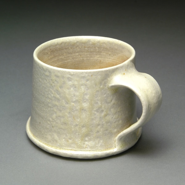 Unglazed Small Wood Fired Coffee or Tea Mug with Gray Flame Marks, Fly Ash, and Comet Trail Wadding Marks