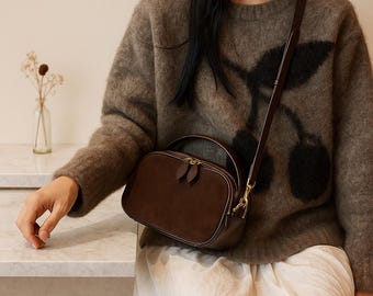 Borsa a tracolla in vera pelle di vacchetta per donna