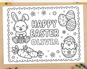 Personalized Easter Coloring Placemat, Printable Easter Kids Activity Placemat, Coloring Pages, Easter Basket Stuffers (Canva)