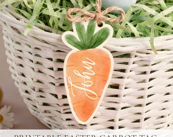 Etichetta personalizzata per cestino pasquale a forma di carota, decorazioni pasquali per nipoti, etichetta stampabile con nome a forma di carota e coniglietto pasquale, modificabile in Canva (download digitale)