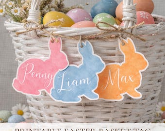Personalized Easter Basket Tag Bunny: Name Tag Printable, Kids Easter Gift Tags, Editable Canva Template ( Digital Download)