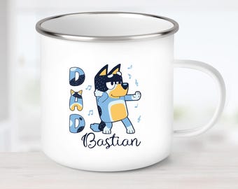 Tazza da bere personalizzata in smalto o ceramica, tazza smaltata, mug, tazza per la festa della mamma, tazza per la festa del papà, regalo, Bluey, Bandit, Bingo