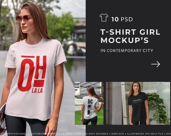 Maquetas de camisetas de mujer, maqueta de camiseta 10x31 en la gran ciudad, maquetas de camisetas de mujer, maquetas de moda, maqueta de modelo real