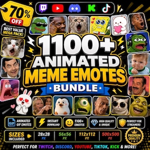 1100+ Animated Emotes Pack for Twitch, Discord, Kick and YouTube | GIF Meme Emotes | Streamer Emote Bundle
