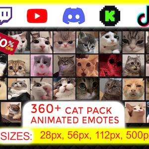360+ Animated Cat Emotes Pack for Twitch, Discord, YouTube & Kick | Cute Funny Cat GIF PNG