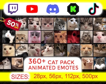 360+ Animated Cat Emotes Pack for Twitch, Discord, YouTube & Kick | Cute Funny Cat GIF PNG