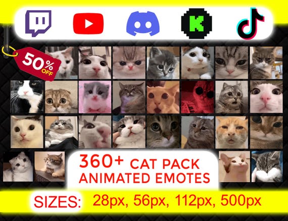 360+ Animated Cat Emotes Pack for Twitch, Discord, YouTube & Kick | Cute Funny Cat GIF PNG