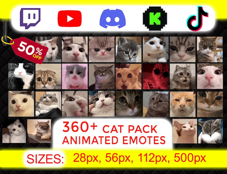 360+ Animated Cat Emotes Pack for Twitch, Discord, YouTube & Kick | Cute Funny Cat GIF PNG image 1
