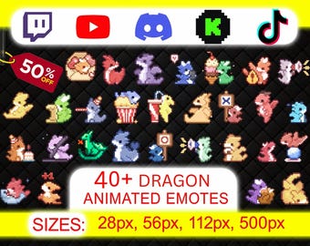 40+ Animated Dragon Emotes Pack for Twitch, Discord & YouTube | Funny Streamer Emote Bundle | Cute Pixel Dragon Emotes | Instant Download