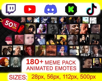 180 Meme Emotes Pack for Twitch, YouTube, Discord, Kick | Cute & Funny Twitch Emotes | Meme GIF PNG Pack
