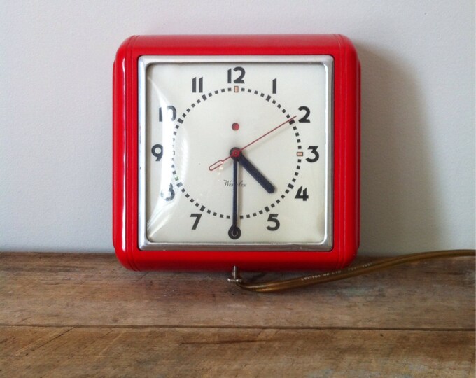 Vintage Red Westclox Wall Clock. Circa 1950. Industrial Style. Etsy