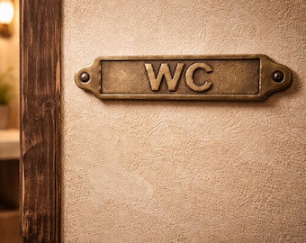 Luxury Antique Brass WC Plate  Handmade Restroom Door Sign  Classic Vintage Toilet Plaque
