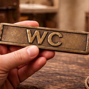 Luxury Antique Brass WC Plate  Handmade Restroom Door Sign  Classic Vintage Toilet Plaque