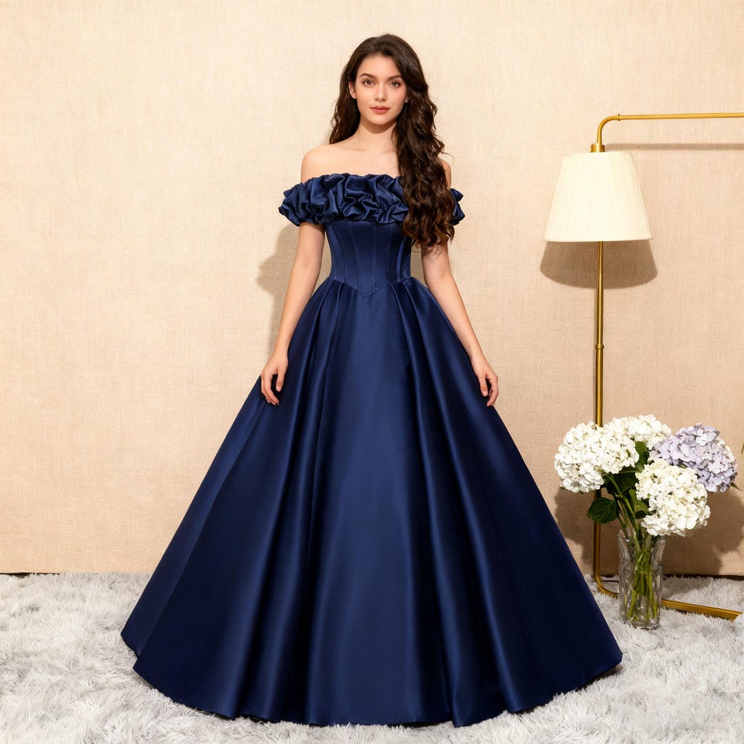 Elegant Dark Blue Off-the-shoulder Prom Dress, Blue Puffy Evening Gown, Evening  Dress, Long Elegant Gown, Charming Blue Dress, Formal Gown - Etsy Israel