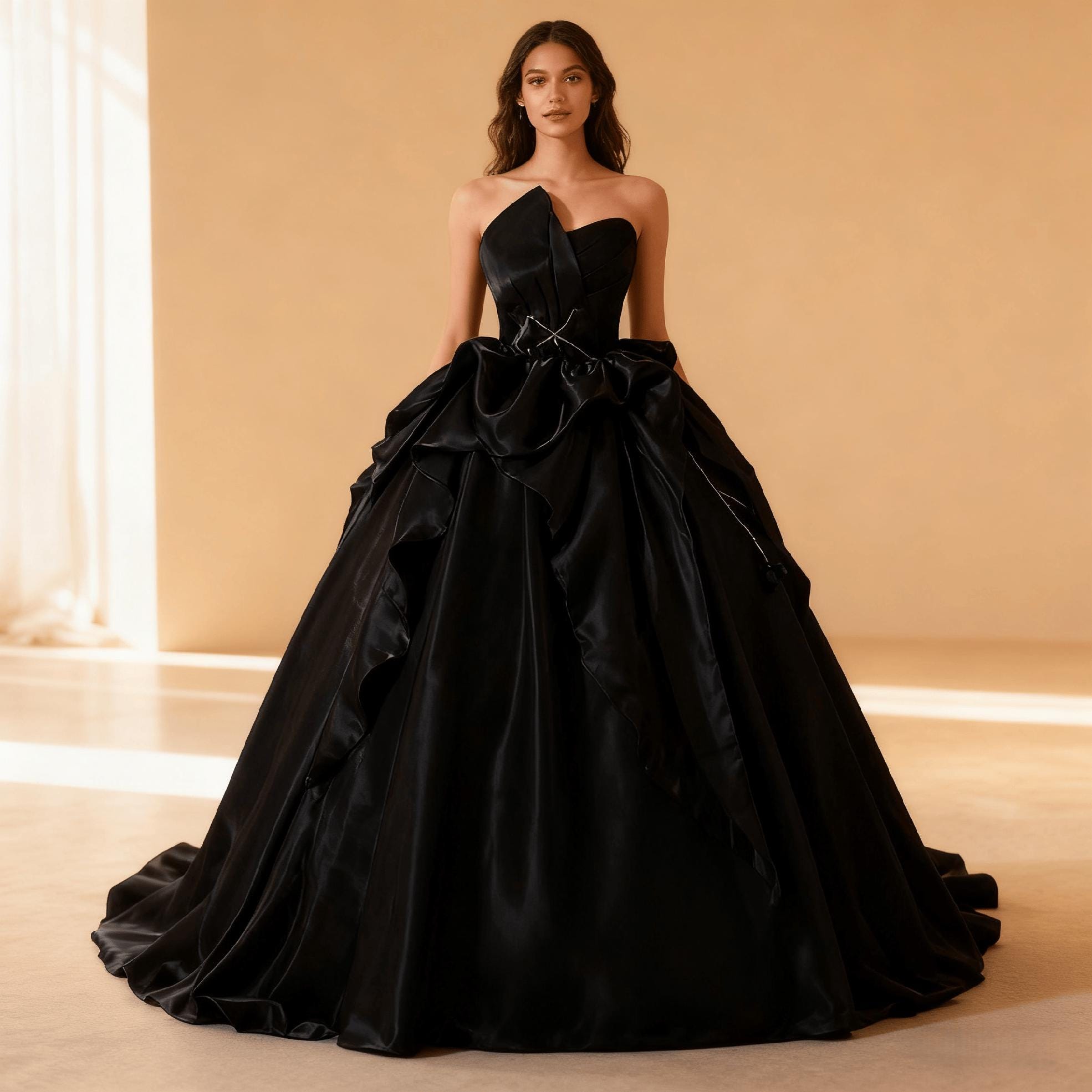 Black Floor Length Strapless Gown - Etsy UK