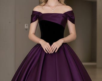 plum off the shoulder bridesmaid dress Zapaka Women Plum Taffeta Long Sleeves Mother of the Bride Dress with Pockets Off the Shoulder Ruched A Line Wedding Guest Dress, Burgundy / US2 main image 0