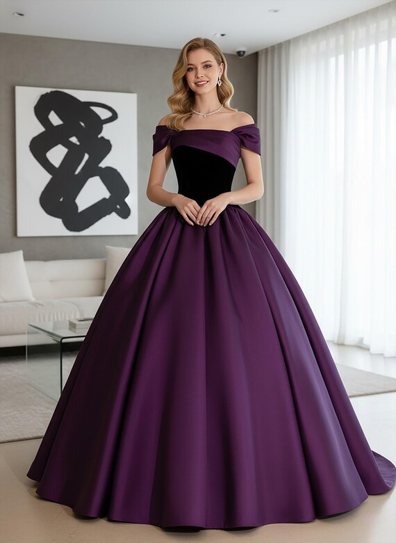 Buy Enchanting Purple Off-the-shoulder Satin Prom Dress, Elegant Purple  Prom Dress, Stunning Prom Dress, Long Prom Dress, Charming Purple Dress  Online in India - Etsy