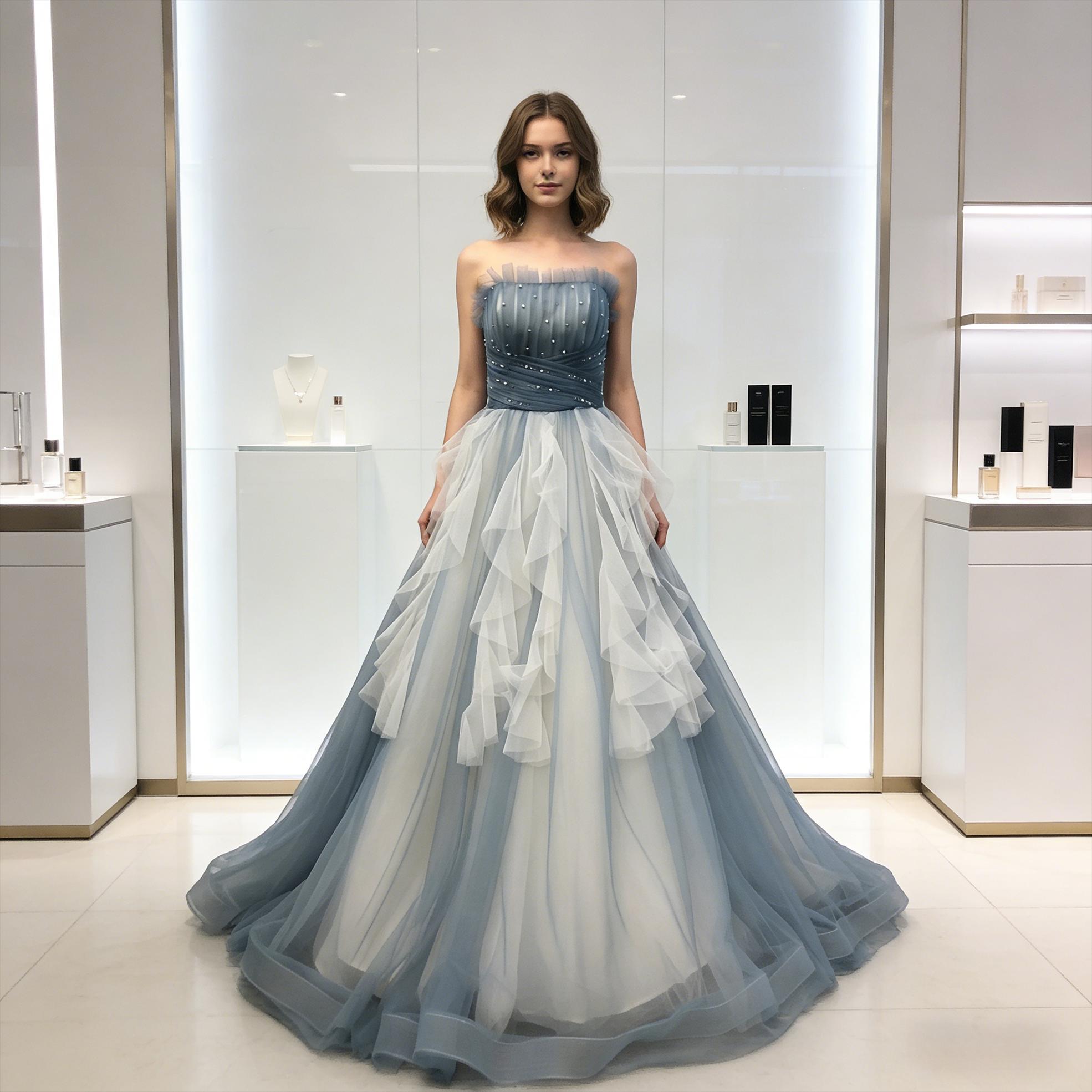 Ethereal Dusty Blue & White Tulle Ball Gown Strapless Evening Dress | Pearl Embellished Ruffle Skirt Formal Prom Wedding Guest Dress - Etsy Ethereal Dusty Blue & White Tulle Ball Gown Strapless Evening Dress | Pearl Embellished Ruffle Skirt Formal Prom Wedding Guest Dress - Etsy