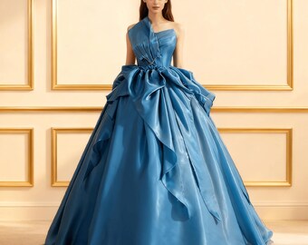 royal blue dress with silver Royal Blue One Shoulder Long Sleeves Evening Dress Mermaid Slit With B