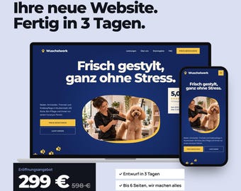Få en webbplats skapad för din hundfrisörsalong, hemsida för hundfrisör, webbdesign med upp till 6 undersidor, SEO och GEO, design på 3 dagar