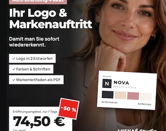 Logotypdesigntjänst, mini-varumärkespaket: logotyp, färger, typsnitt, varumärkesriktlinjer, företagsdesign för frilansare