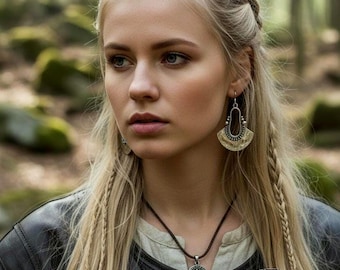 Pendientes vikingos para mujer - Celtas - Nórdicos - Joyería étnica - Pendientes de guerrera vikinga para mujer