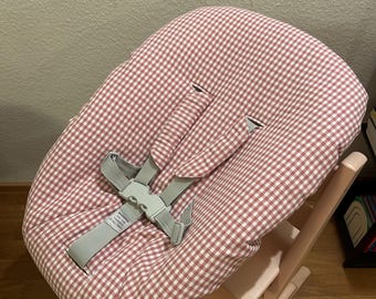 Stokke Tripp Trapp Newborn Cover, Padded Seat Cushion, Replacement Cover Made of Cotton, Handmade, Pink Check, Gingham Vichy