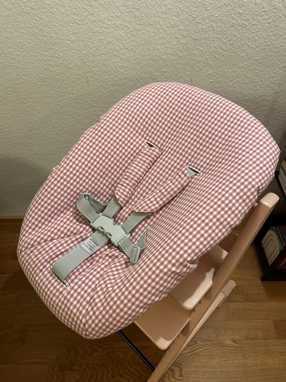 Stokke Tripp Trapp Bezug Newborn gepolstertes Sitzkissen Ersatzbezug aus Baumwolle Handmade Rosa Pink Kariert Gingham Vichy Vichykaro