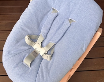 Stokke Tripp Trapp Newborn Cover, Padded Seat Cushion, Replacement Cover Made of Cotton, Handmade, Blue, Light Blue, Denim