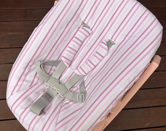 Stokke Tripp Trapp Newborn Cover, Padded Seat Cushion, Replacement Cover Made of Cotton, Handmade, Pink, Purple, White Striped