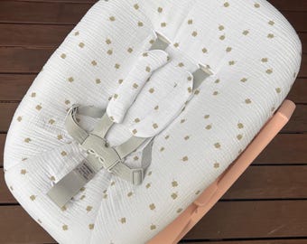 Stokke Tripp Trapp Newborn Cover, Padded Seat Cushion, Replacement Cover Made of Muslin Cotton, Handmade, Clover, White/Green