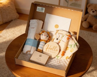 Personalized Baby Gift Box with Name Basket & Pacifier Clip, New Baby Shower Present, New Parents Gift Box