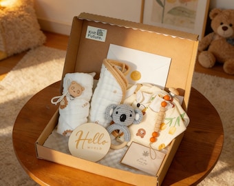 Personalized Baby Gift Box with Name Basket & Pacifier Clip, New Baby Shower Present, New Parents Gift Box