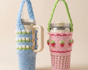 Water bottle bag for Stanley Tumbler, 30oz bottle bag, Crochet Water Bottle Holder Pocket, Drink Holder Carrier, Crochet shoulder bag