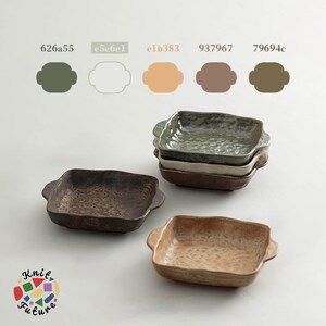 Ceramic Pie Dish, Rectangle Baking Dish | Artisanal Dinnerware in 5 Color, Black and Brown Stoneware Tray with Handles, Pottery