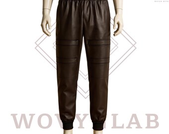 Calças de couro de carneiro estilo jogger masculinas, calças de luxo.