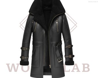 Genuine Leather Shearling Trench Coat - Handmade Winter Fur Coat