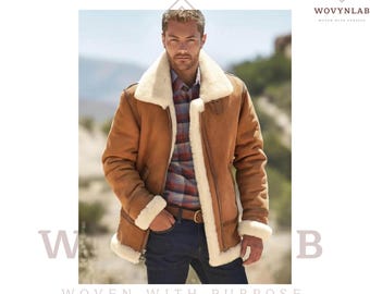 Handmade Shearling Sheepskin Leather Jacket - Winter Warm Jacket For Men's