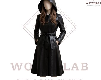 Women's Genuine Cowhide Leather Hooded Trench Coat – Handmade Winter Elegance