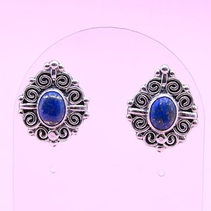 Lapislazuli Stud Sterling Silver Earrings | Handmade Taxco Mexico Jewelry | Gemstone silver earrings