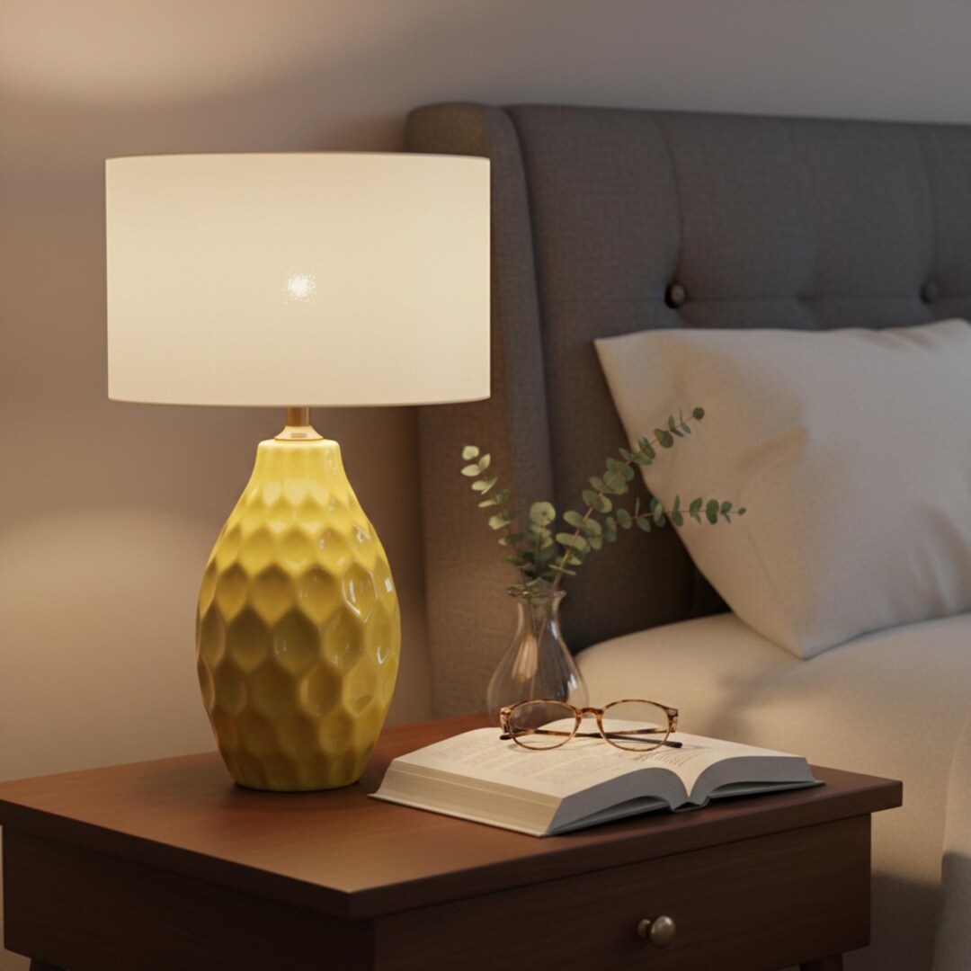 Modern Yellow Ceramic Table Lamp With White Fabric Shade for