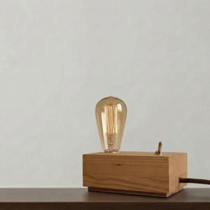 Lampe de table minimaliste en bois avec ampoule Edison, base en bois massif, lampe de bureau vintage